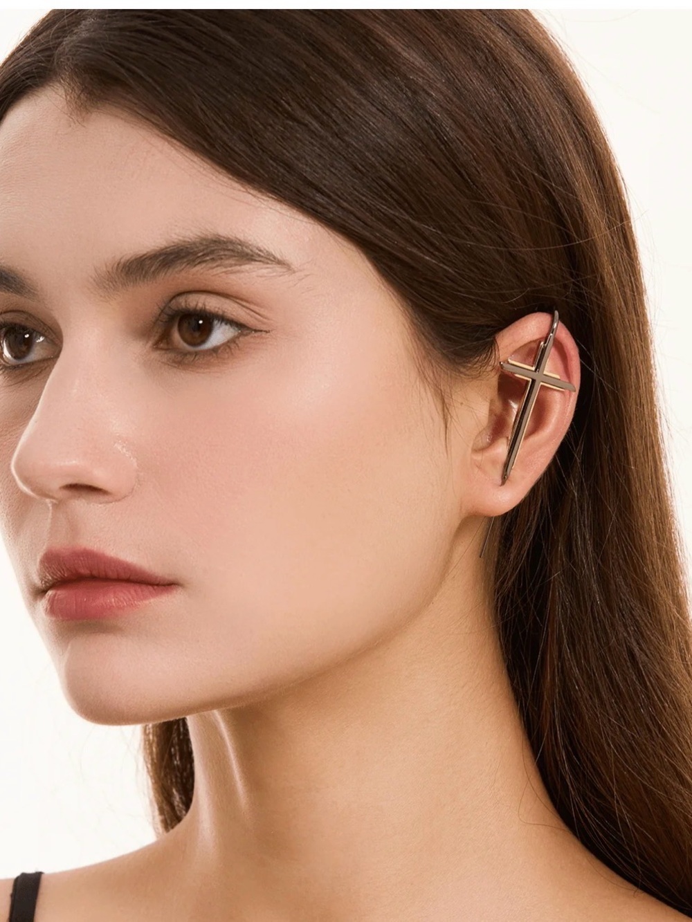 Sleek Gold Cross Ear Cuff - Women's Fashion Earring